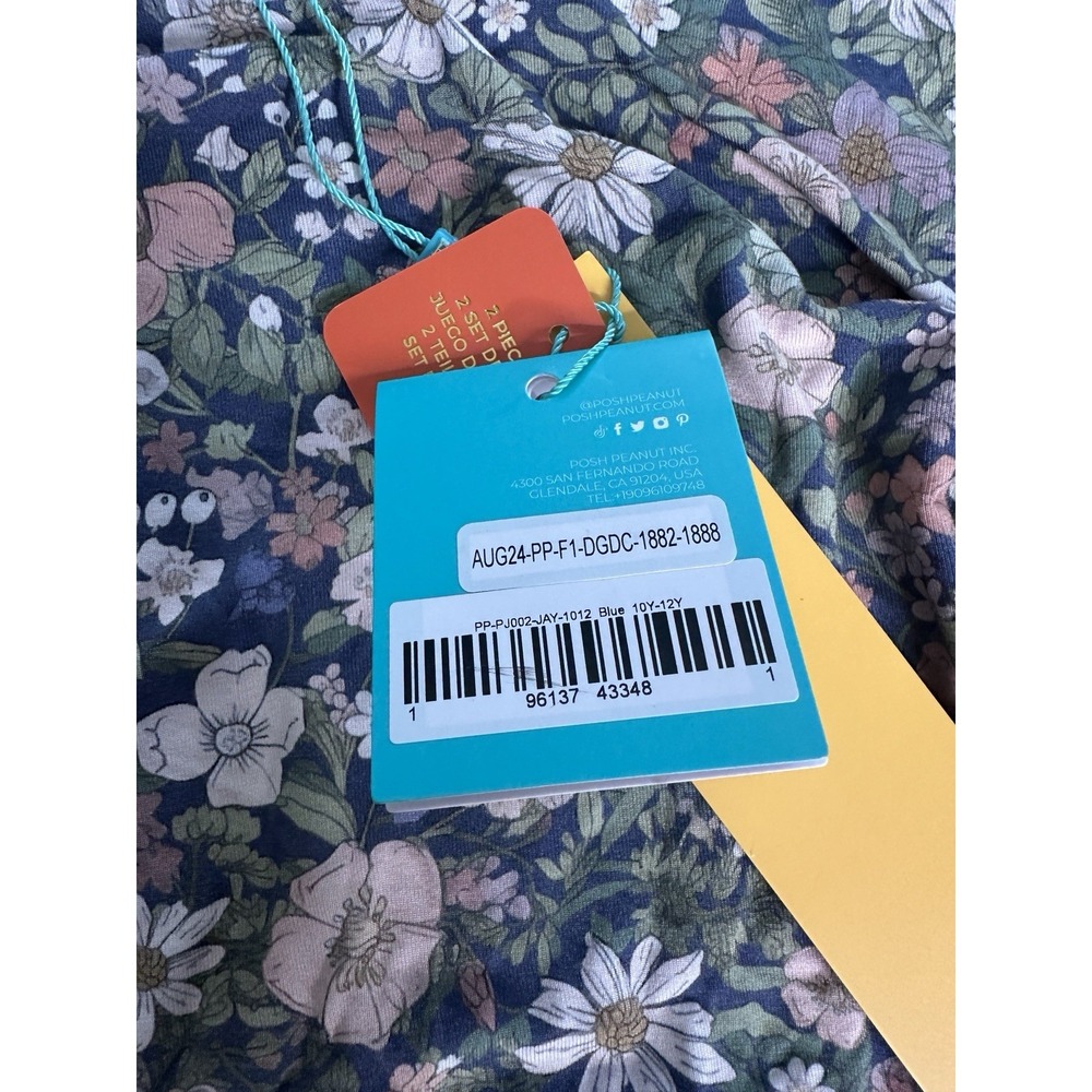 NWT Posh Peanut Country Blue Floral Long Sleeve Pajama Set Girls 10 12 Bamboo - Picture 5 of 8